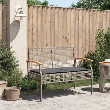 Tuinbank met kussen poly rattan en acaciahout grijs 3