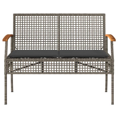 Tuinbank met kussen poly rattan en acaciahout grijs 4