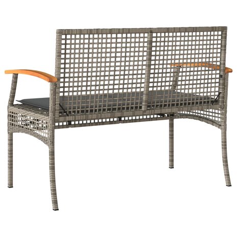 Tuinbank met kussen poly rattan en acaciahout grijs 6