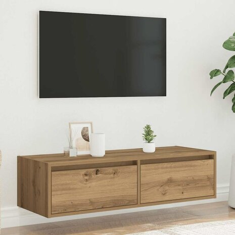 Tv-meubel met LED-verlichting 100X35,5x25 cm artisanaal eiken 4