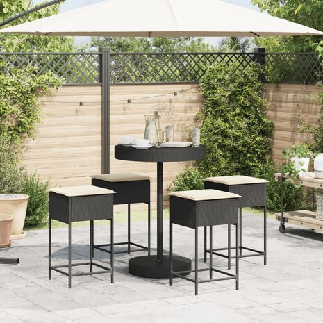 5-delige Tuinbarset met kussens poly rattan zwart 3