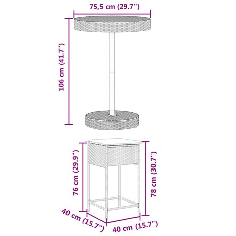 5-delige Tuinbarset met kussens poly rattan zwart 8