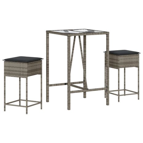 3-delige Tuinbarset met kussens poly rattan grijs 2