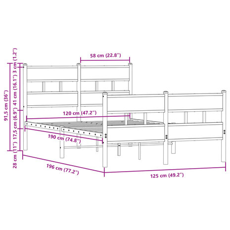 Bedframe met hoofdbord en voetbord zonder matras 120x190 cm 9