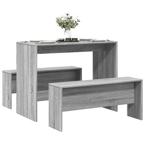 3-delige Eettafel en bankenset bewerkt hout grijs sonoma eiken 1