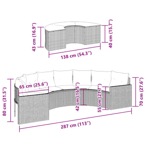 2-delige Loungeset halfrond poly rattan grijs 8