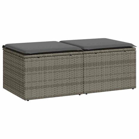 2-delige Loungeset met kussens poly rattan acacia grijs 2