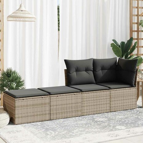 2-delige Loungeset met kussens poly rattan acacia grijs 3