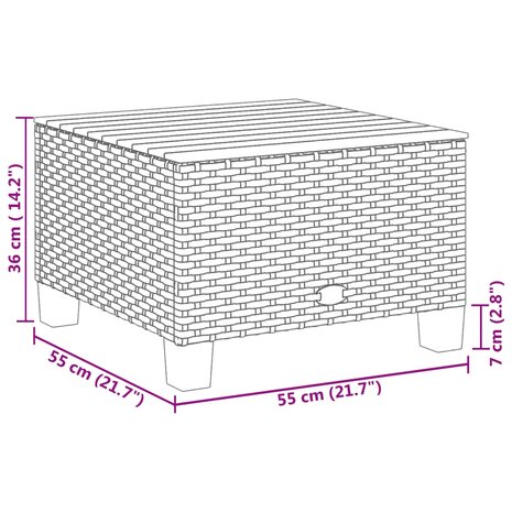 Tuintafel 55x55x36 cm poly rattan en acaciahout grijs 8