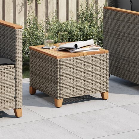 Tuintafel 45x45x37 cm poly rattan en acaciahout grijs 1