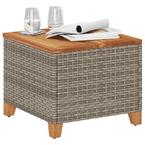 Tuintafel 45x45x37 cm poly rattan en acaciahout grijs 4