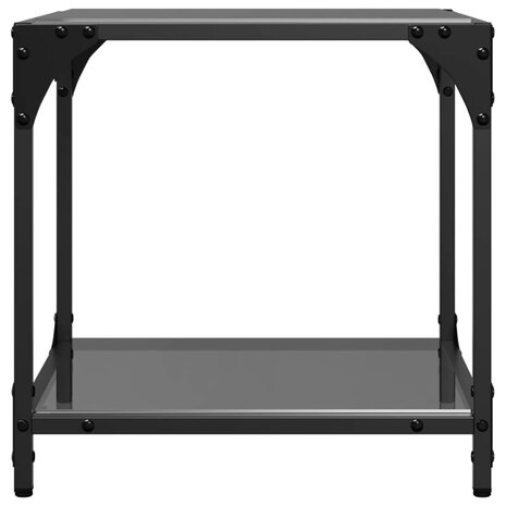 Salontafel met zwart glazen blad 40x40x40 cm staal 4