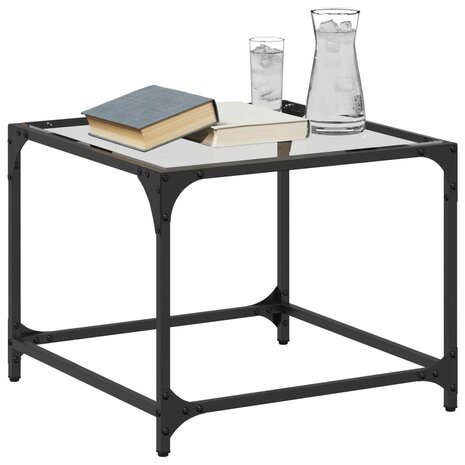 Salontafel met transparant glazen blad 50x50x40 cm staal 3