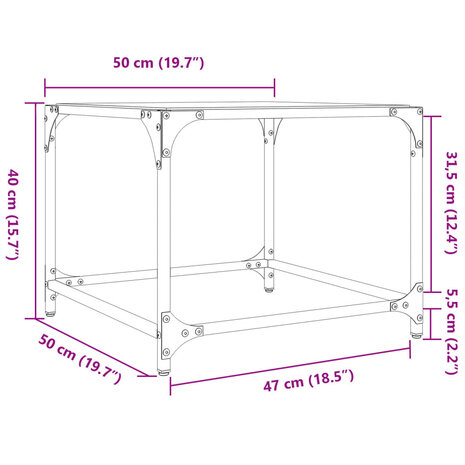 Salontafel met transparant glazen blad 50x50x40 cm staal 9