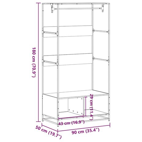 Kledingkast 90x50x180 cm bewerkt hout sonoma eikenkleurig 9
