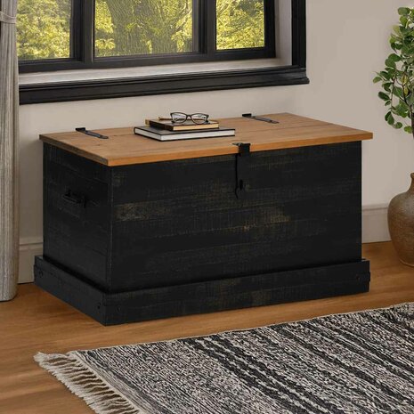 Opbergkist HALDEN zwart 91x48x47 cm massief grenenhout 1