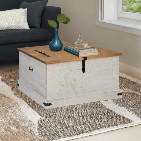 Opbergkist HALDEN wit 91x91x47 cm massief grenenhout 1