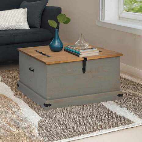 Opbergkist HALDEN grijs 91x91x47 cm massief grenenhout 1