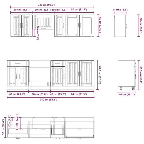 8-delige Keukenkastenset Lucca bewerkt hout betongrijs 8