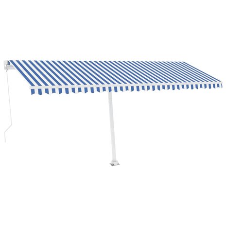 Luifel vrijstaand handmatig uittrekbaar 500x300 cm blauw en wit 2