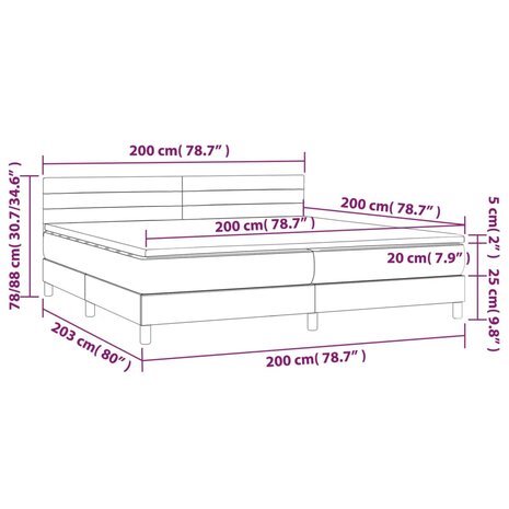 Boxspring met matras en LED stof lichtgrijs 200x200 cm 8