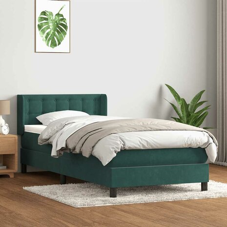 Boxspring met matras fluweel donkergroen 80x220 cm 1