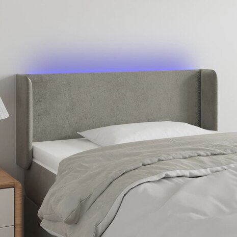 Hoofdbord LED 103x16x78/88 cm fluweel lichtgrijs 1