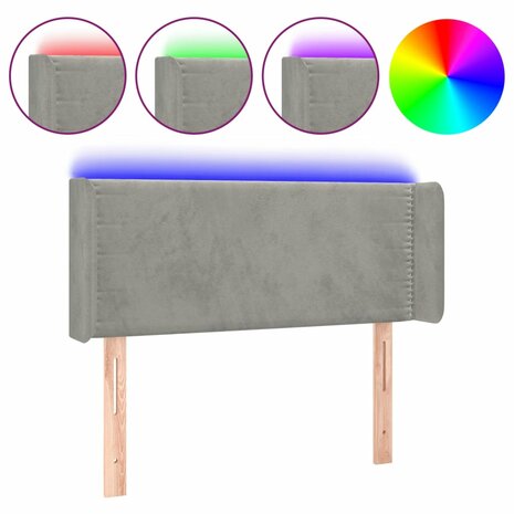 Hoofdbord LED 103x16x78/88 cm fluweel lichtgrijs 2