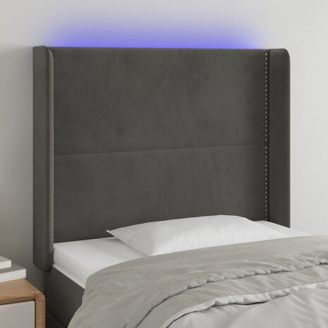 Hoofdbord LED 93x16x118/128 cm fluweel donkergrijs 1