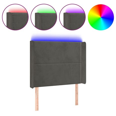 Hoofdbord LED 93x16x118/128 cm fluweel donkergrijs 2