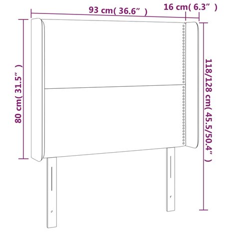 Hoofdbord LED 93x16x118/128 cm fluweel donkergrijs 6
