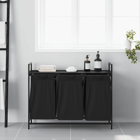 Wasmand 3 vakken met plank zwart eikenkleurig 3