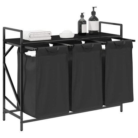 Wasmand 3 vakken met plank zwart eikenkleurig 4