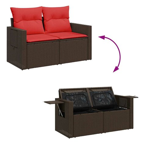 7-delige Loungeset met kussens poly rattan bruin 7