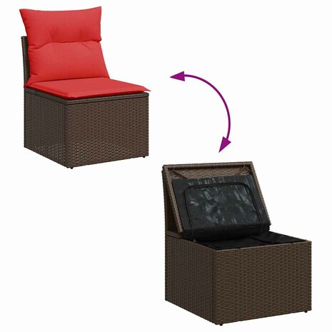 7-delige Loungeset met kussens poly rattan bruin 8