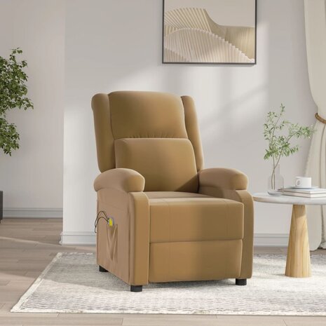 Massagestoel elektrisch verstelbaar fluweel bruin 1