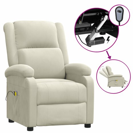 Massagestoel elektrisch fluweel crèmekleurig 2