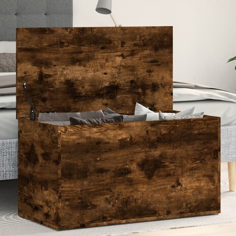 Opbergkist 84x42x46 cm bewerkt hout gerookt eikenkleurig 1