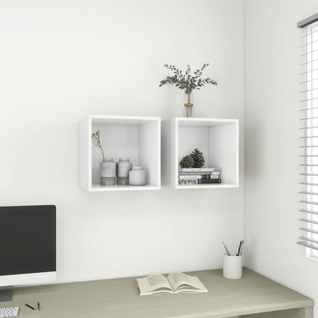Wandkasten 2 st 37x37x37 cm bewerkt hout wit 1