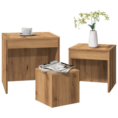 3-delige Tafeltjesset bewerkt hout artisanaal eikenkleur 1