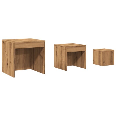 3-delige Tafeltjesset bewerkt hout artisanaal eikenkleur 2