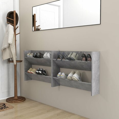Wandschoenenkasten 2 st 80x18x60 cm spaanplaat betongrijs 1