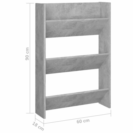 Wandschoenenkast 60x18x90 cm spaanplaat betongrijs 6