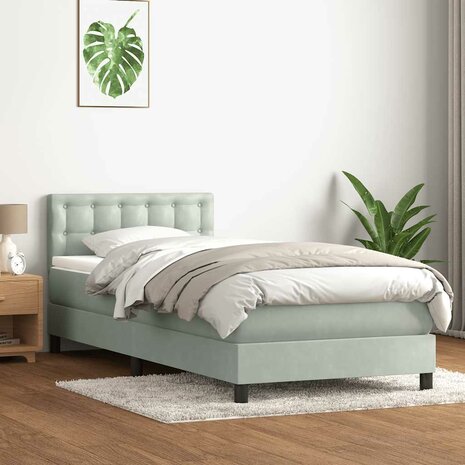 Boxspring met matras fluweel lichtgrijs 90x220 cm 4