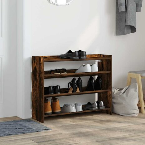 Schoenenrek 80x25x62 cm bewerkt hout gerookt eikenkleurig 3