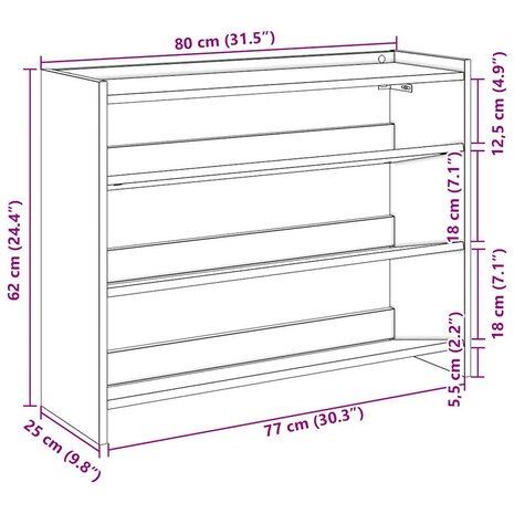 Schoenenrek 80x25x62 cm bewerkt hout gerookt eikenkleurig 9