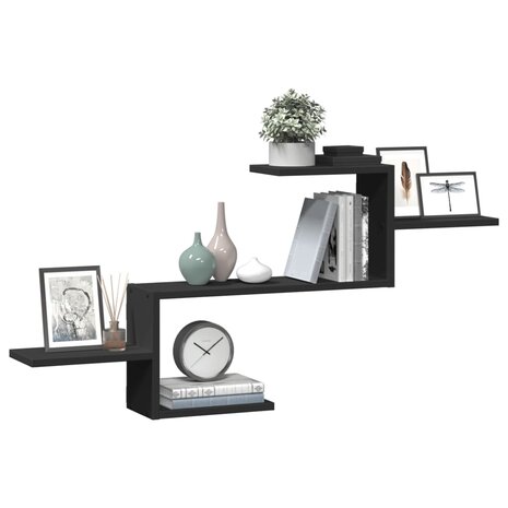 Wandschap 104x15x49 cm bewerkt hout zwart 3
