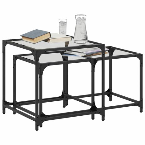 2-delige Tafeltjesset met transparant glazen blad staal 3