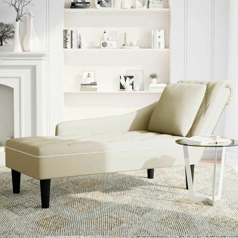 Chaise longue met kussen&rechterarmleuning fluweel crèmekleurig 3
