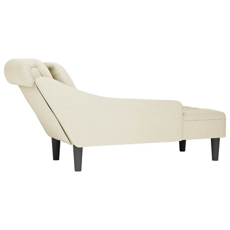 Chaise longue met kussen&rechterarmleuning fluweel crèmekleurig 6